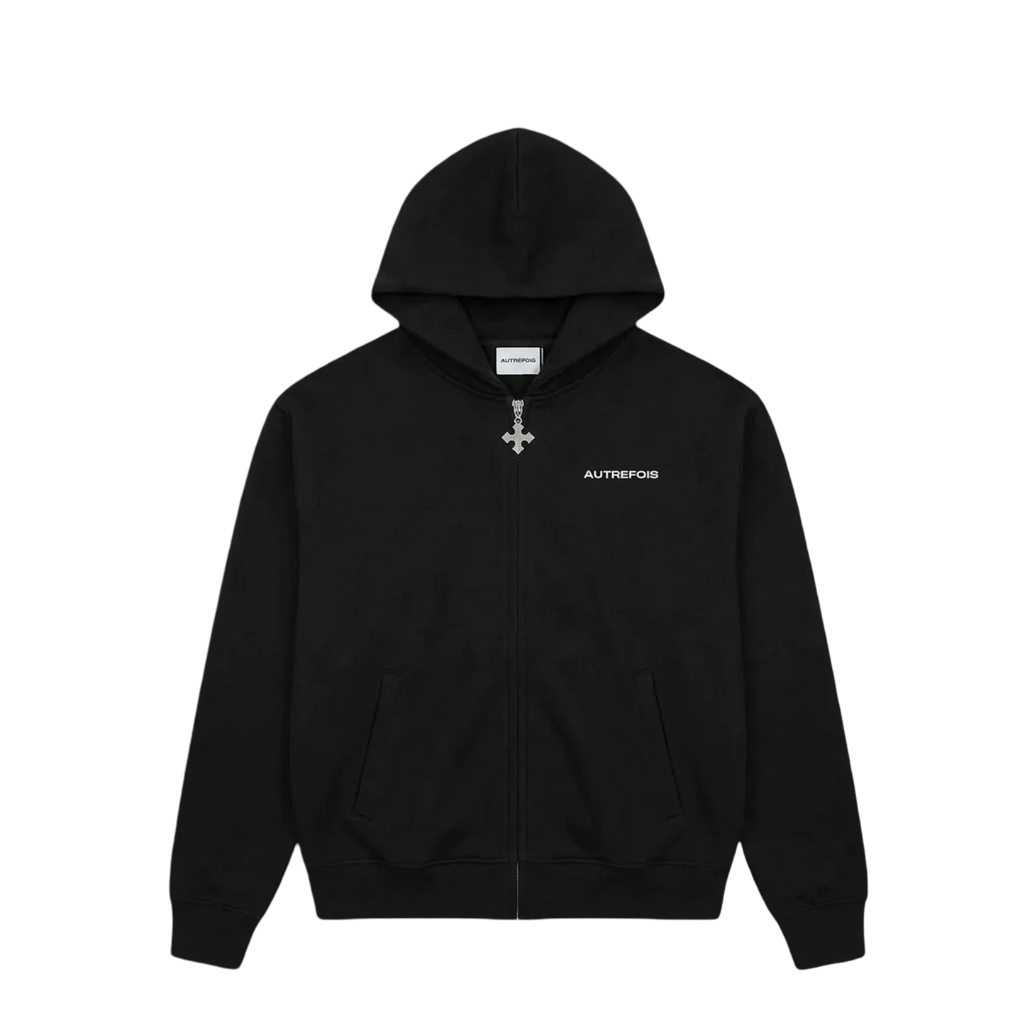 Boxy Fit Zip Hoodie - Black