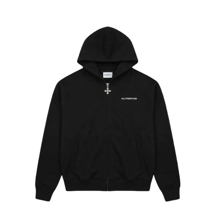 Boxy Fit Zip Hoodie - Black