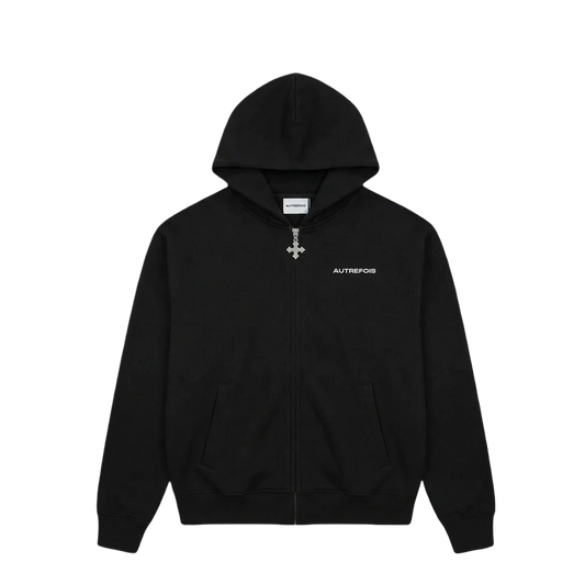 Boxy Fit Zip Hoodie - Black
