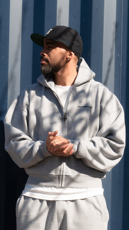 Boxy Fit Zip Hoodie - Grey